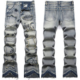 Mens Fashion Jeans Patchwork wide-leg pants 5713#