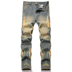 Mens Fashion Jeans Destroy embroidery thread balls 5721#