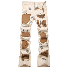 Mens Fashion Jeans Patchwork wide-leg pants 5712#