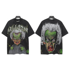 Hell Star Heel Washed Vintage American Print Short Sleeve T-Shirt