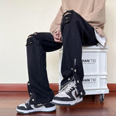 Men Jeans Black Ripped Jeans Spring and Autumn Zipper Straight-Leg Pants