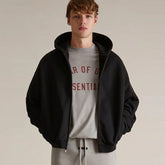 FOG Essentials Letter Embroidered Fleece Zip-Up Hoodie – 2024FW Unisex American Streetwear