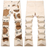 Mens Fashion Jeans Patchwork wide-leg pants 5712#