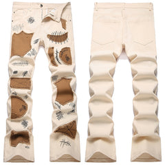Mens Fashion Jeans Patchwork wide-leg pants 5712#