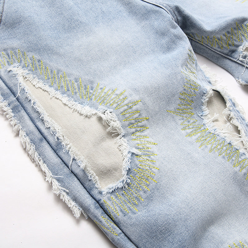 Mens Fashion Jeans Destroy embroidery thread balls 5720#