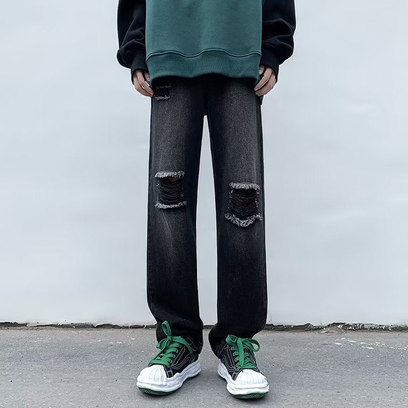 Men Jeans Ripped Jeans Men's Summer Retro Men's Black Trousers Loose Straight