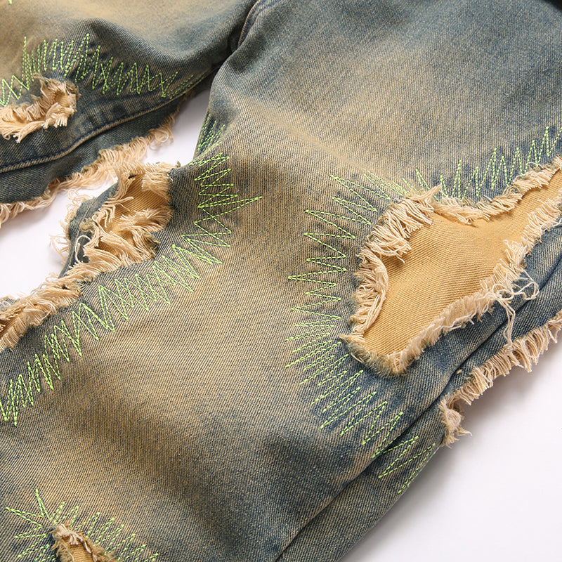 Mens Fashion Jeans Destroy embroidery thread balls 5721#