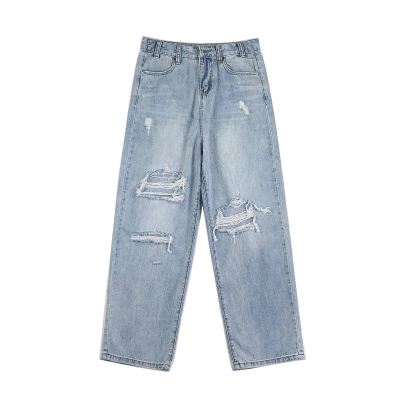 Men Jeans Ripped Jeans Hip Hop Summer Straight-Leg Pants