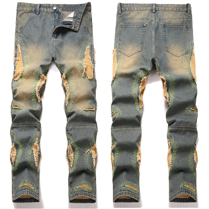 Mens Fashion Jeans Destroy embroidery thread balls 5721#