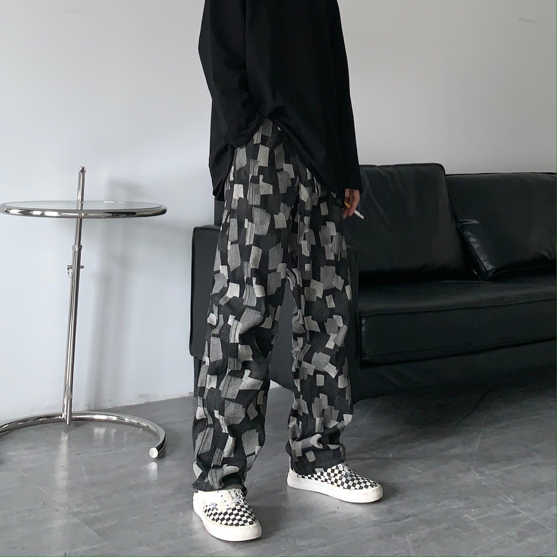 Men Jeans Straight Wide-Leg Pants Casual Loose Hip Hop Washed Denim Trousers