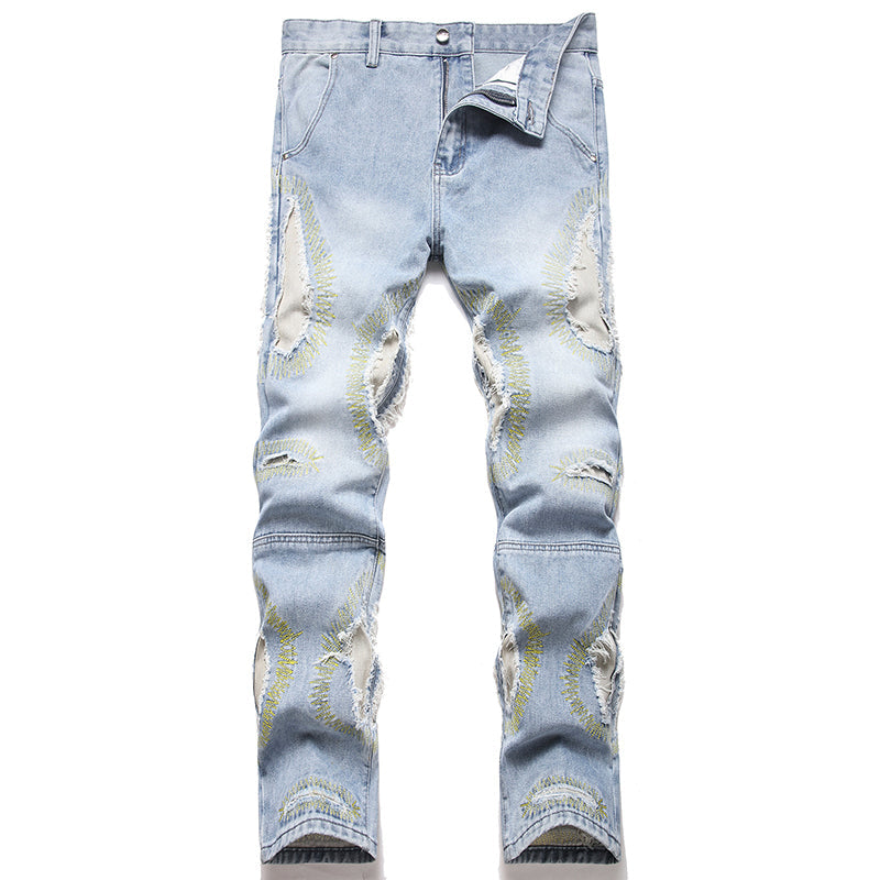 Mens Fashion Jeans Destroy embroidery thread balls 5720#