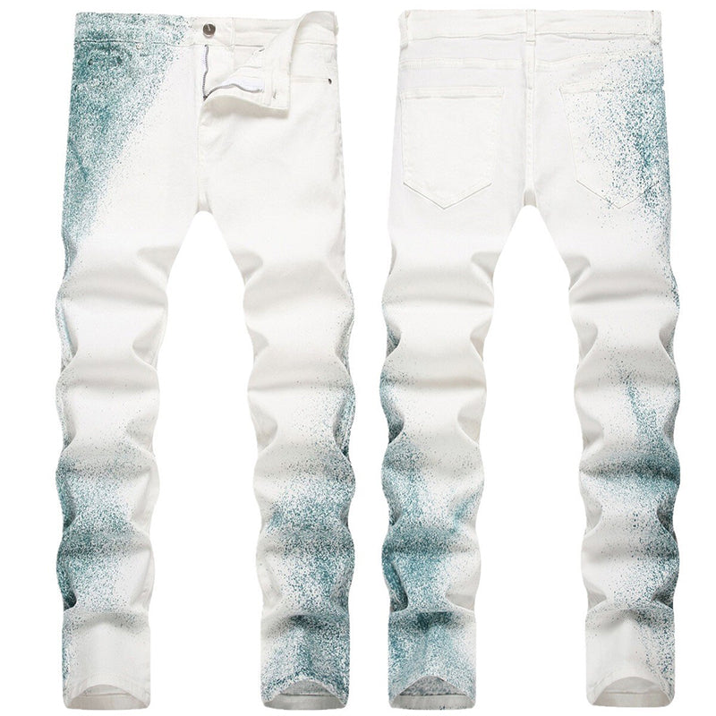 Mens Fashion Jeans Blue ink splash 1321#