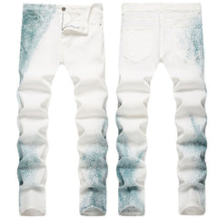 Mens Fashion Jeans Blue ink splash 1321#
