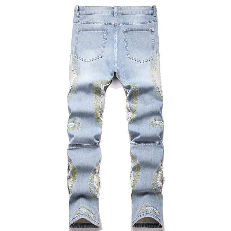 Mens Fashion Jeans Destroy embroidery thread balls 5720#