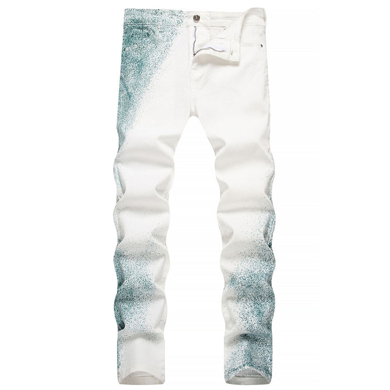 Mens Fashion Jeans Blue ink splash 1321#