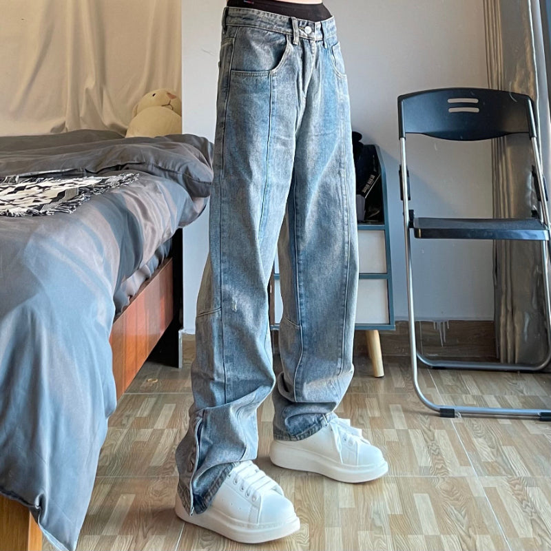 Men Jeans Embroidered Breasted Casual Trousers Loose Hip Hop Jeans