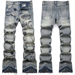 Mens Fashion Jeans Patchwork wide-leg pants 5713#