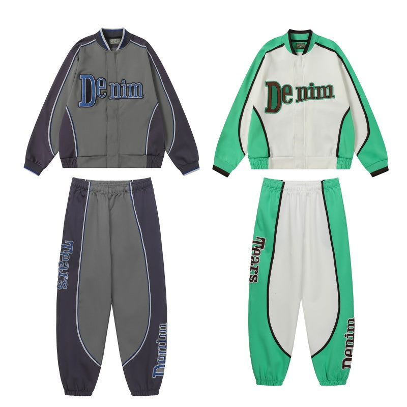 Denim Tears Jacket & Sweatpants 320g Casual Embroidered Color-Block Fabric
