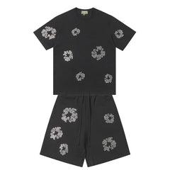 Denim Tears T shirt & Shorts 2 Piece Set Rhinestones
