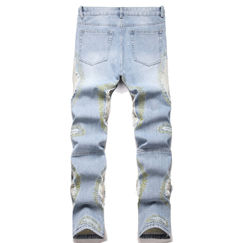 Mens Fashion Jeans Destroy embroidery thread balls 5720#