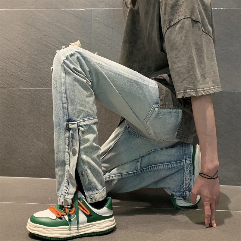 Men Jeans Ripped Jeans Men's Summer Bell-Bottom Pants