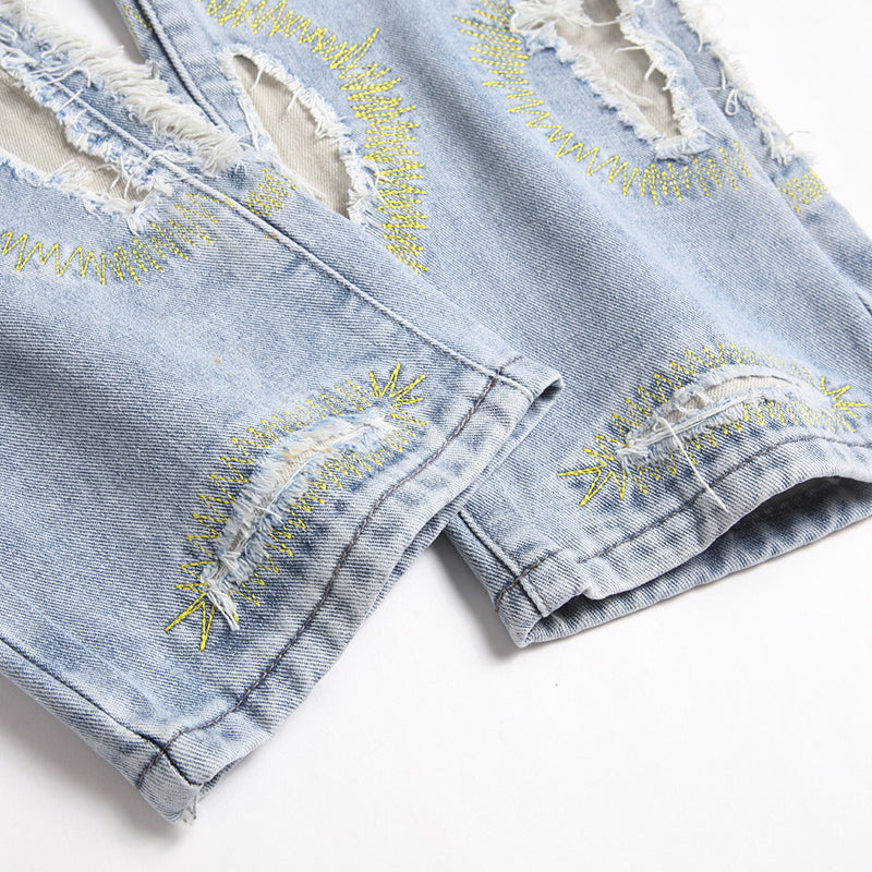 Mens Fashion Jeans Destroy embroidery thread balls 5720#