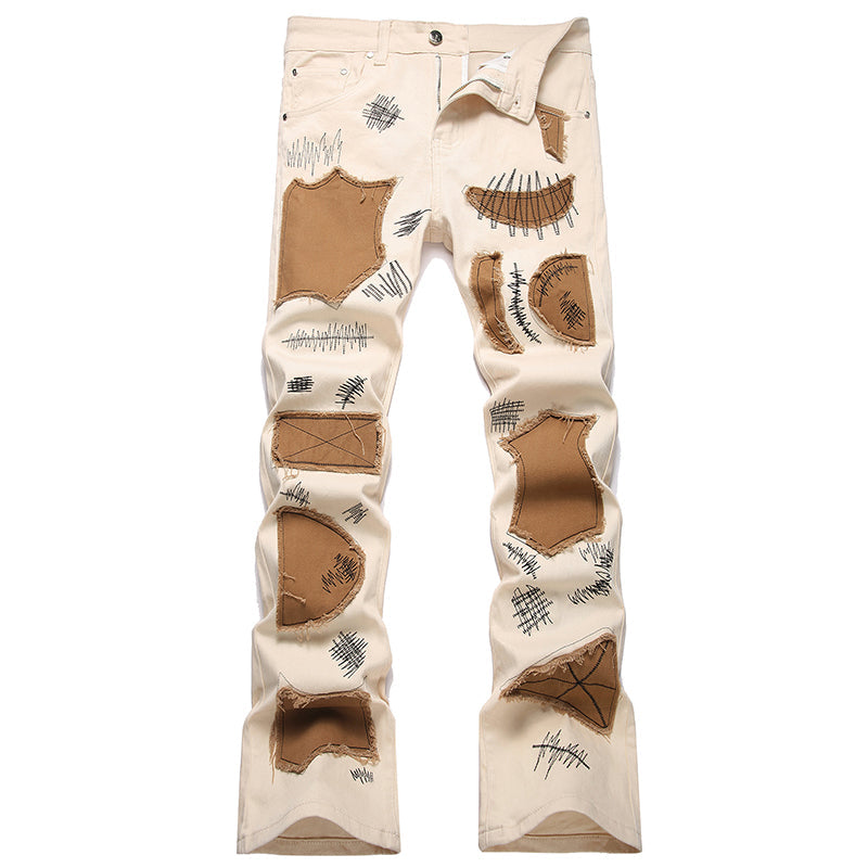 Mens Fashion Jeans Patchwork wide-leg pants 5712#