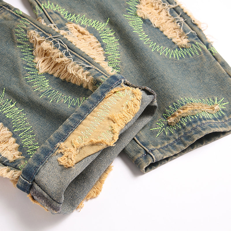 Mens Fashion Jeans Destroy embroidery thread balls 5721#