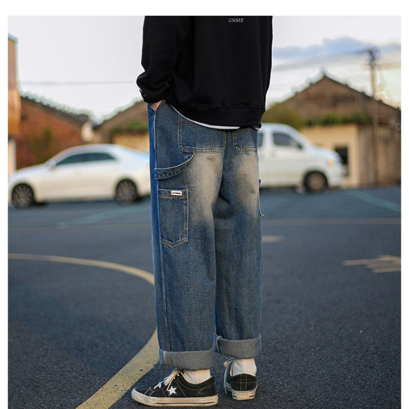 Men Jeans Washed Cargo Pants