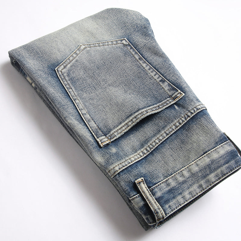 Mens Fashion Jeans Patchwork wide-leg pants 5713#