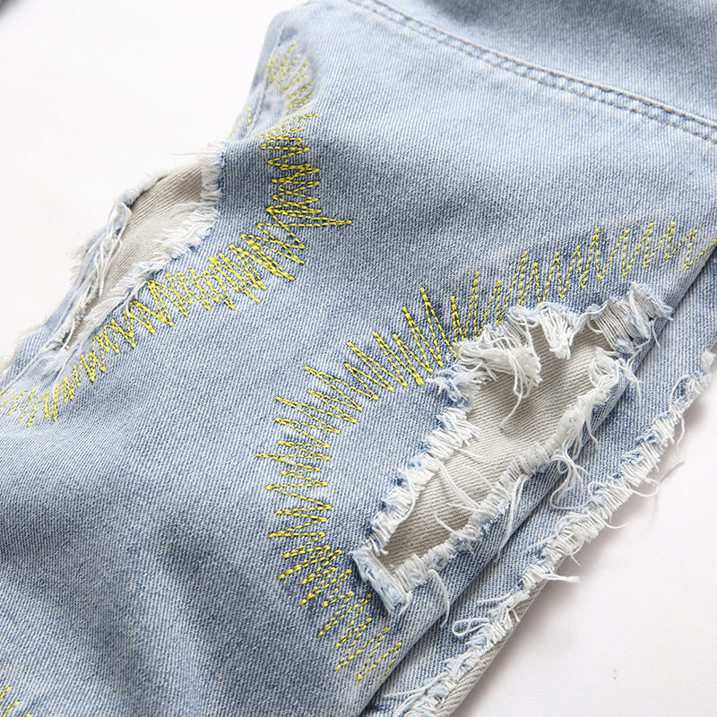 Mens Fashion Jeans Destroy embroidery thread balls 5720#