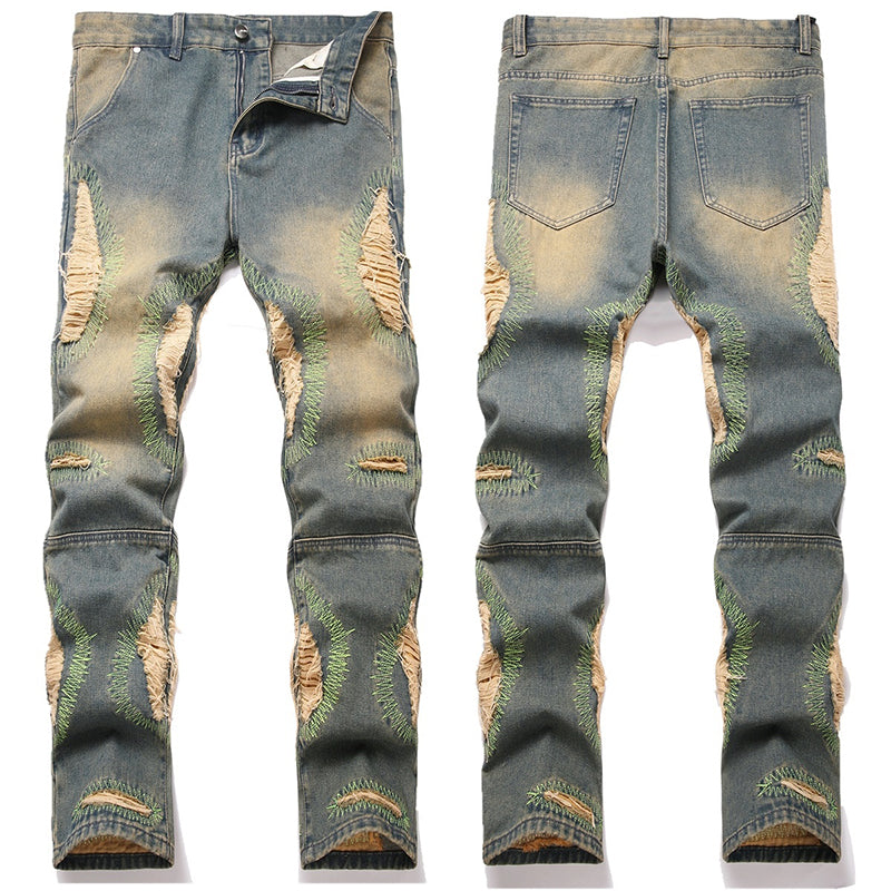 Mens Fashion Jeans Damaging embroidery 5717#