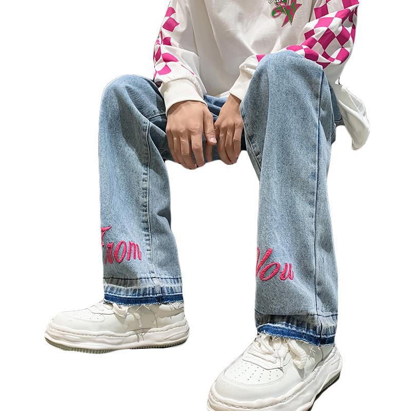 Men Jeans Vintage Jeans Men Autumn Embroidery Pants Baggy Straight Trousers