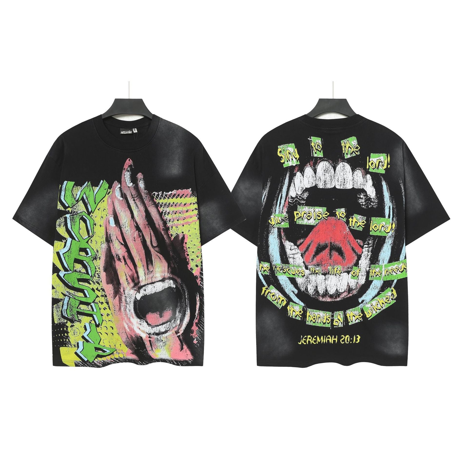 Hell Star Heel Washed Vintage American Print Short Sleeve T-Shirt