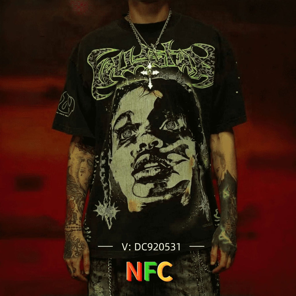 HELLSTAR 2025 American Streetwear Heavyweight Washed Vintage Oversized Short Sleeve T-Shirt