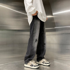 Men Jeans Ripped Jeans Men Autumn Winter Retro Straight Wide Leg Casual Trousers