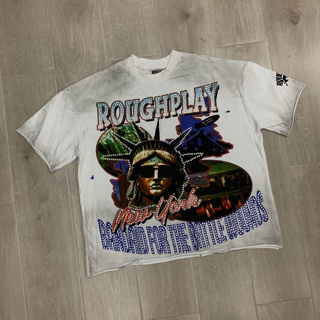 RoughPlay NYC Distressed Rhinestone Graphic Tee