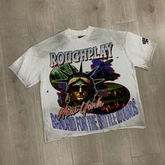 RoughPlay NYC Distressed Rhinestone Graphic Tee