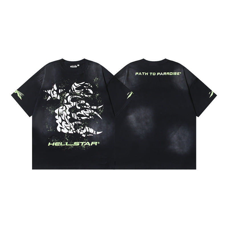HELLSTAR 2025 American Streetwear Heavyweight Washed Vintage Oversized Short Sleeve T-Shirt