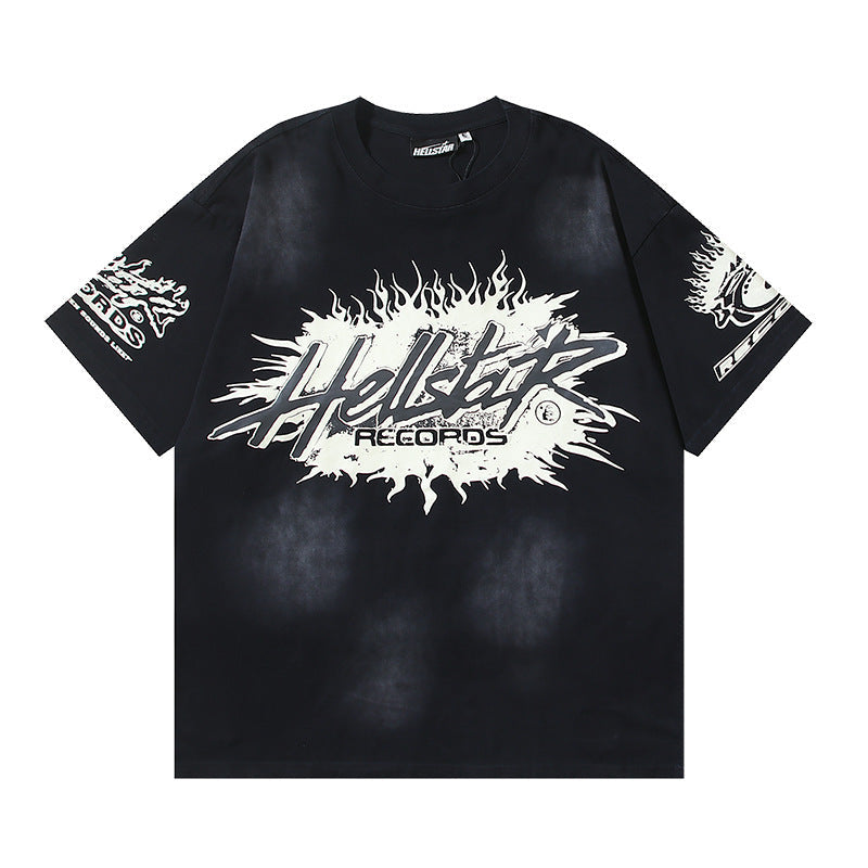 HELLSTAR 2025 American Streetwear Heavyweight Washed Vintage Oversized Short Sleeve T-Shirt
