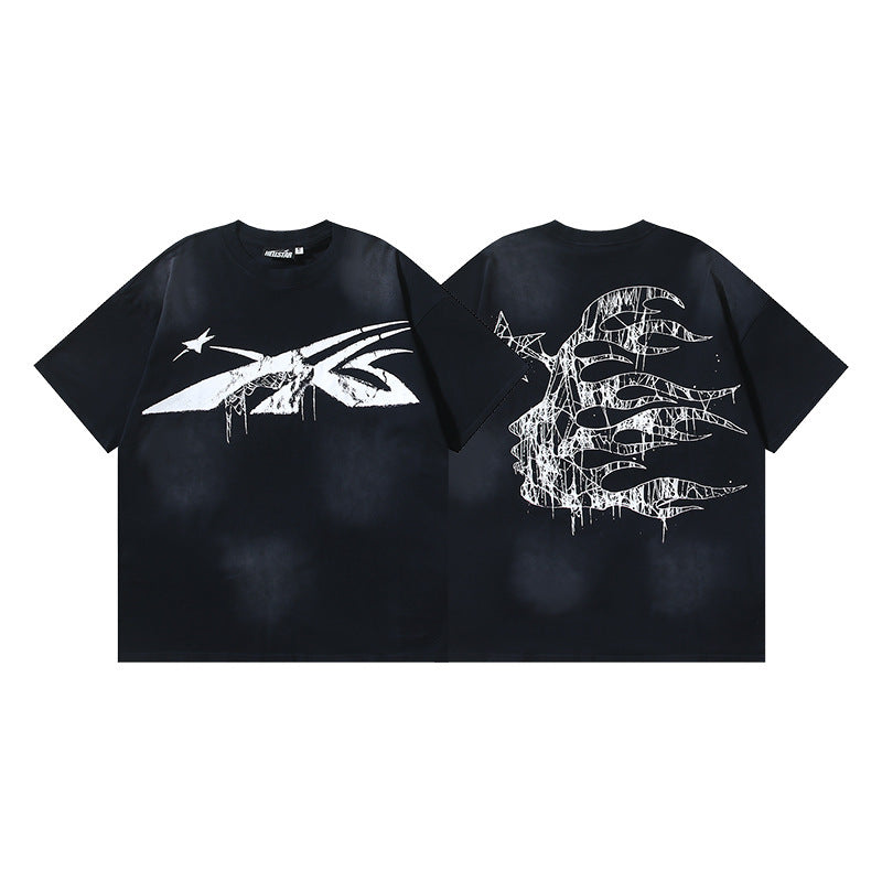HELLSTAR 2025 American Streetwear Heavyweight Washed Vintage Oversized Short Sleeve T-Shirt
