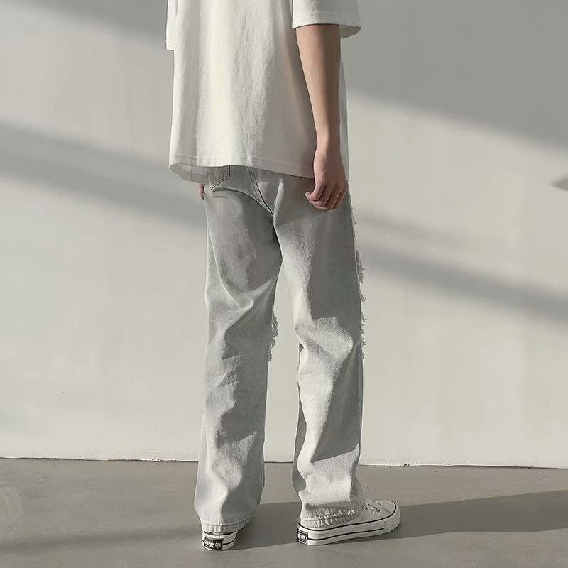 Men Jeans Ripped Jeans Men's Summer Wide-Leg Casual Pants Straight Loose Pants