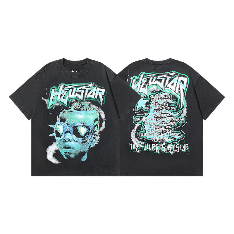 HELLSTAR 2025 American Streetwear Heavyweight Washed Vintage Oversized Short Sleeve T-Shirt