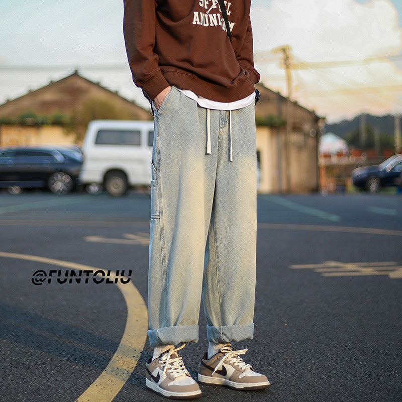 Men Jeans Washed Cargo Pants