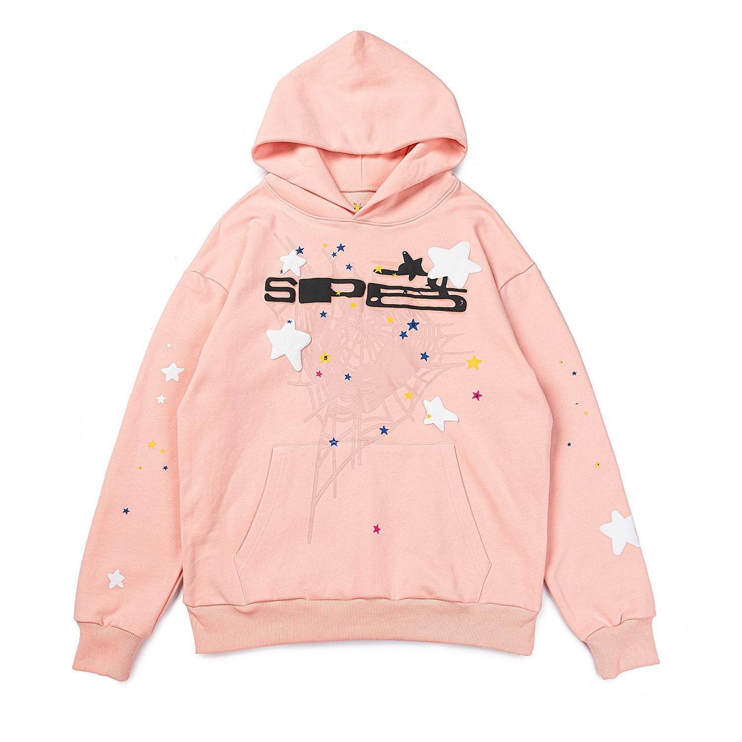 25ss High Quality SP5DER American Streetwear Rhinestone Foam Letter Spider Web Hoodie (Unisex)