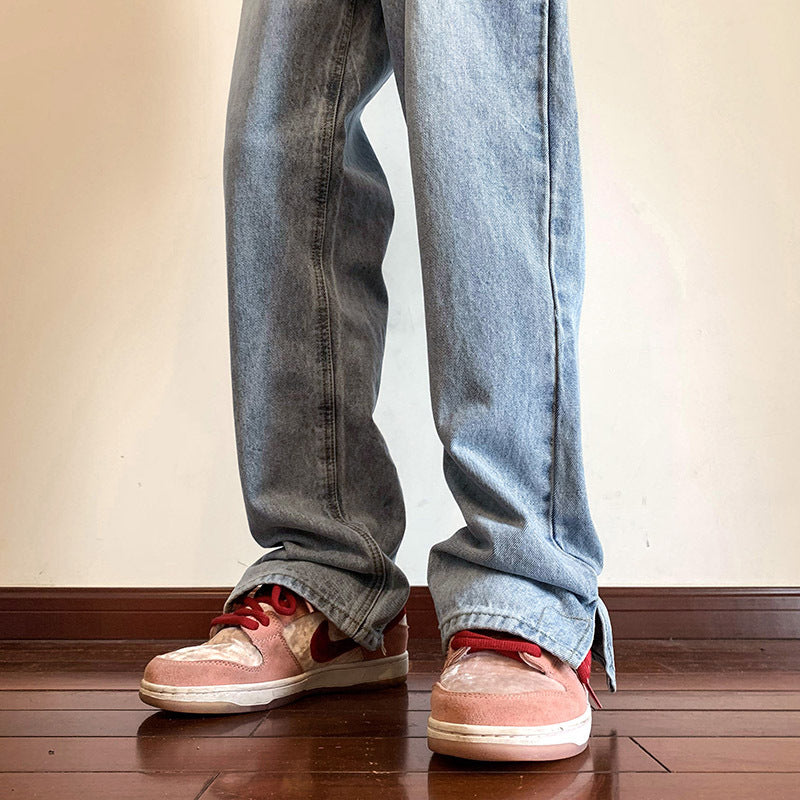 Men Jeans Split Slightly Flared Jeans Tie-Dye Wide-Leg Pants