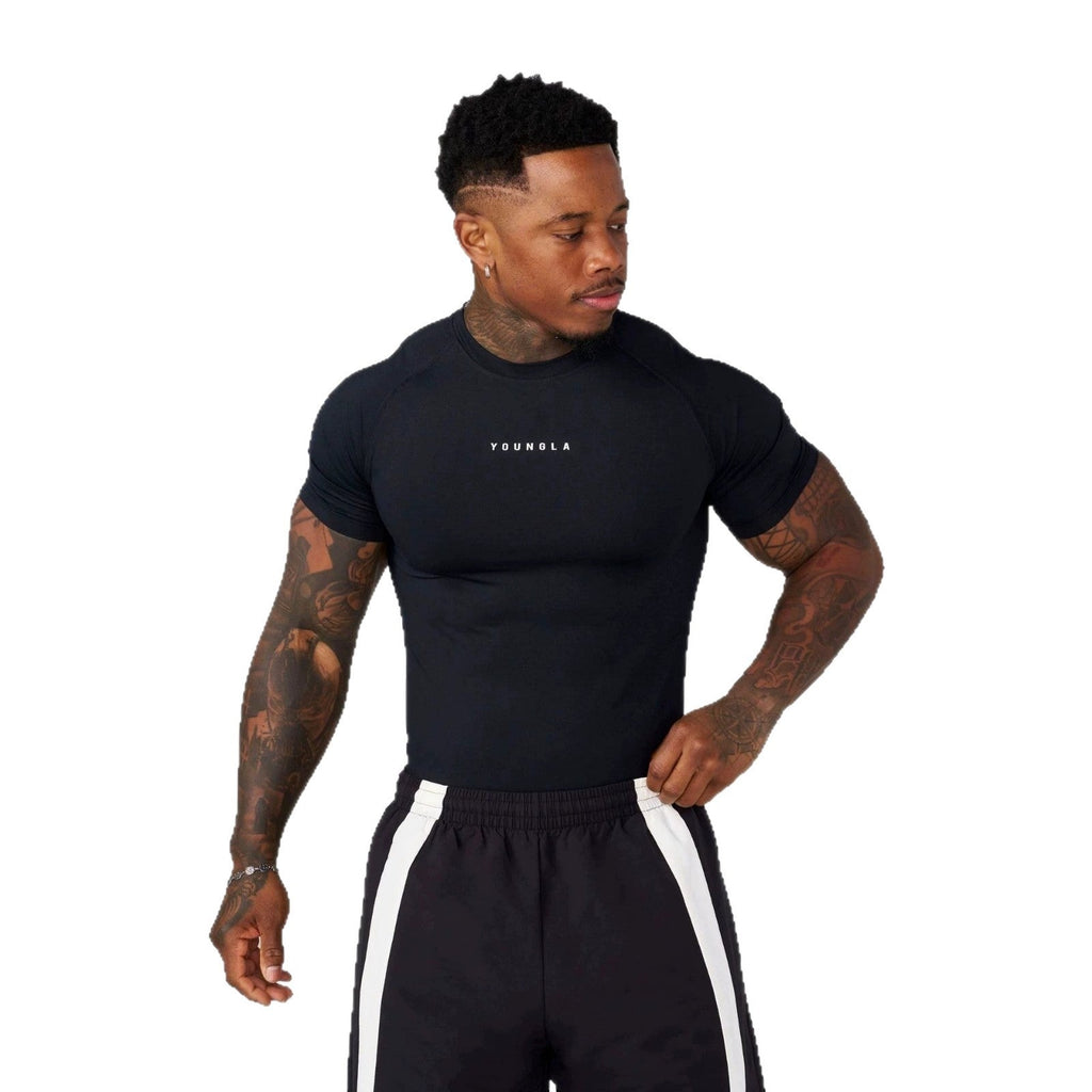YOUNGLA Men's Compression Training Tee – High-Stretch Short Sleeve Gym Shirt