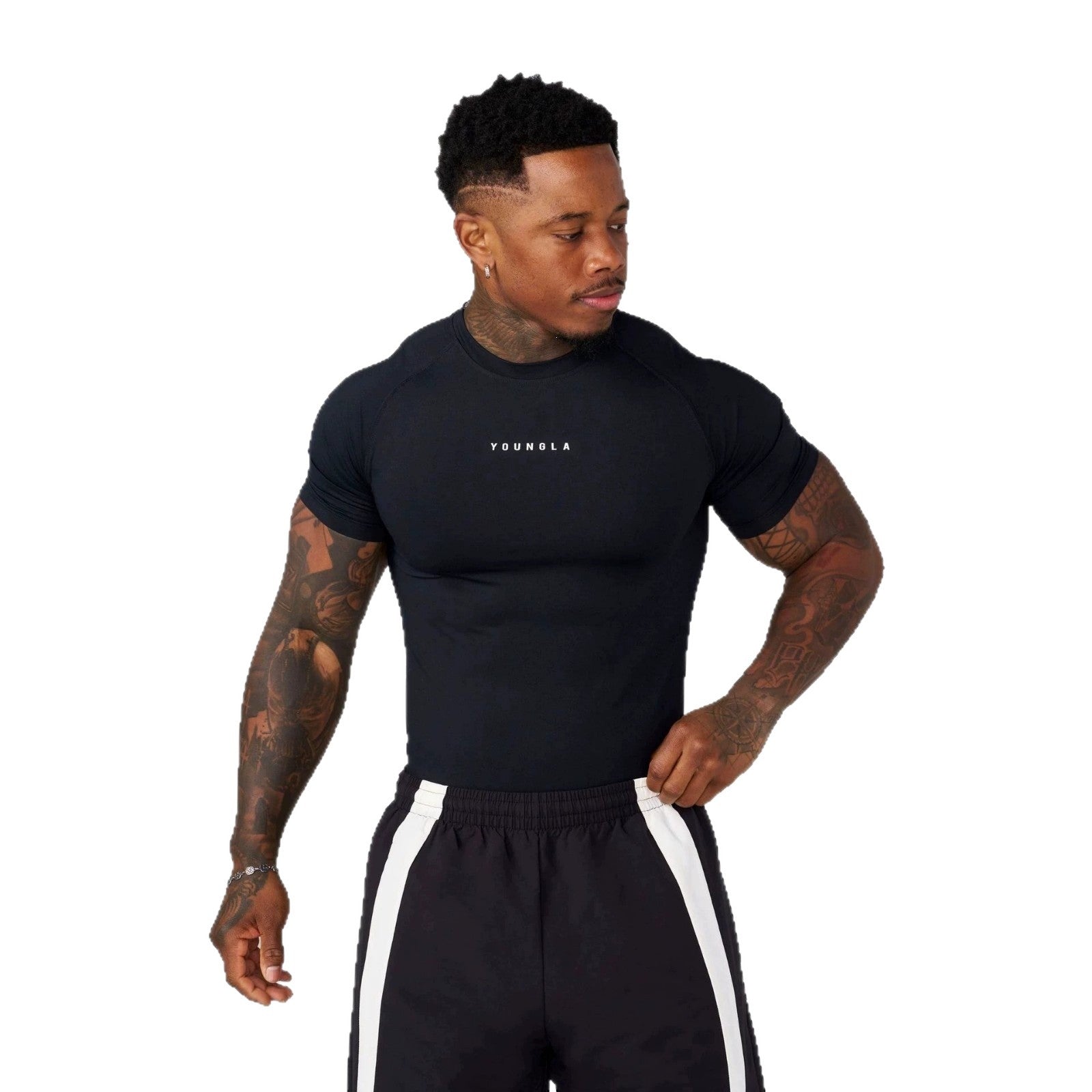 YOUNGLA Men's Compression Training Tee – High-Stretch Short Sleeve Gym Shirt