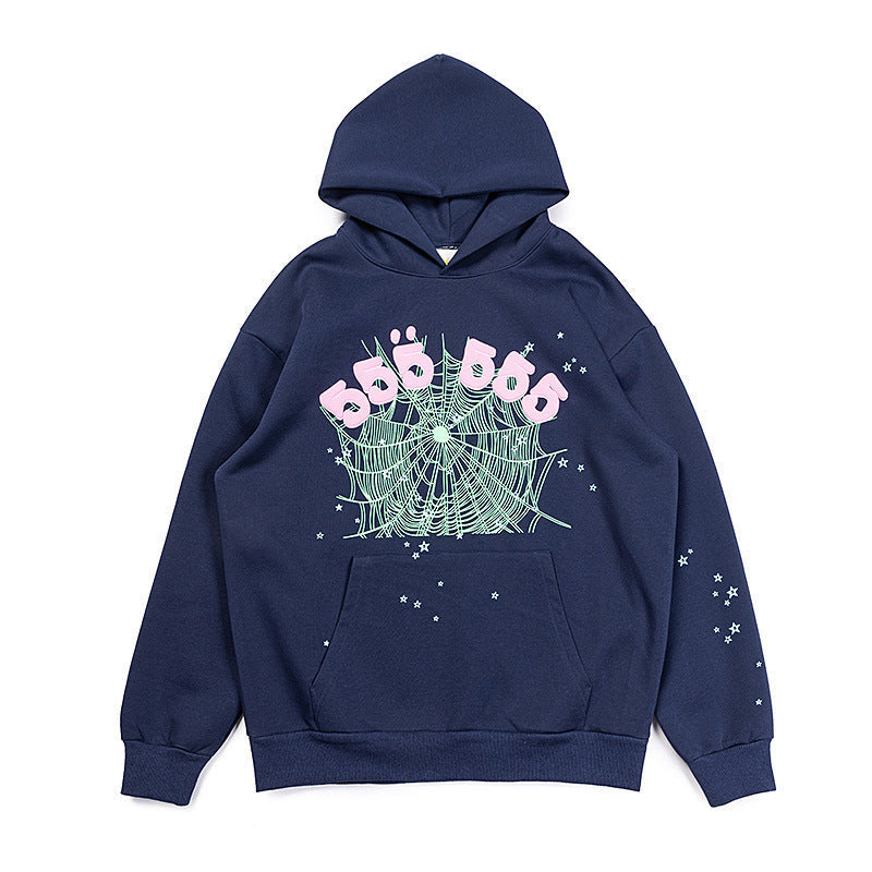 25ss High Quality SP5DER American Streetwear Rhinestone Foam Letter Spider Web Hoodie (Unisex)
