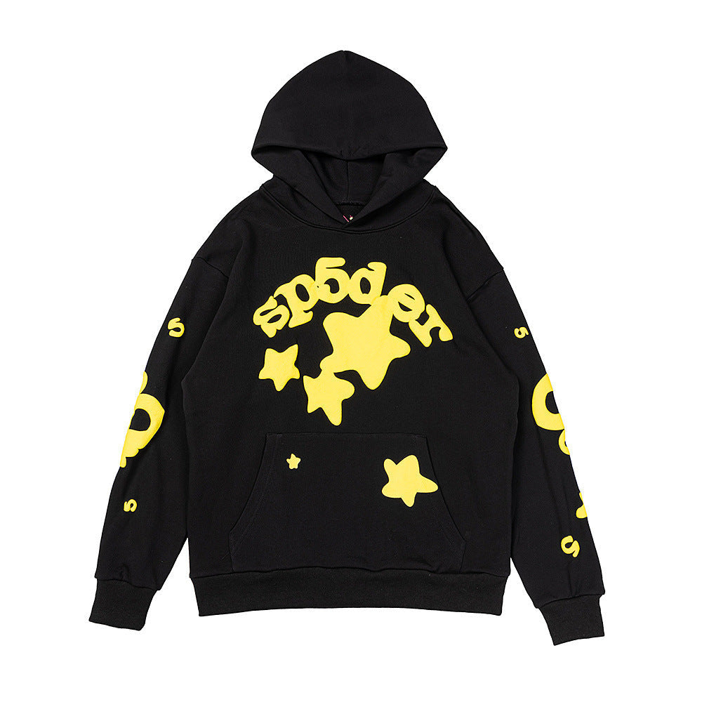 25ss High Quality SP5DER American Streetwear Rhinestone Foam Letter Spider Web Hoodie (Unisex)